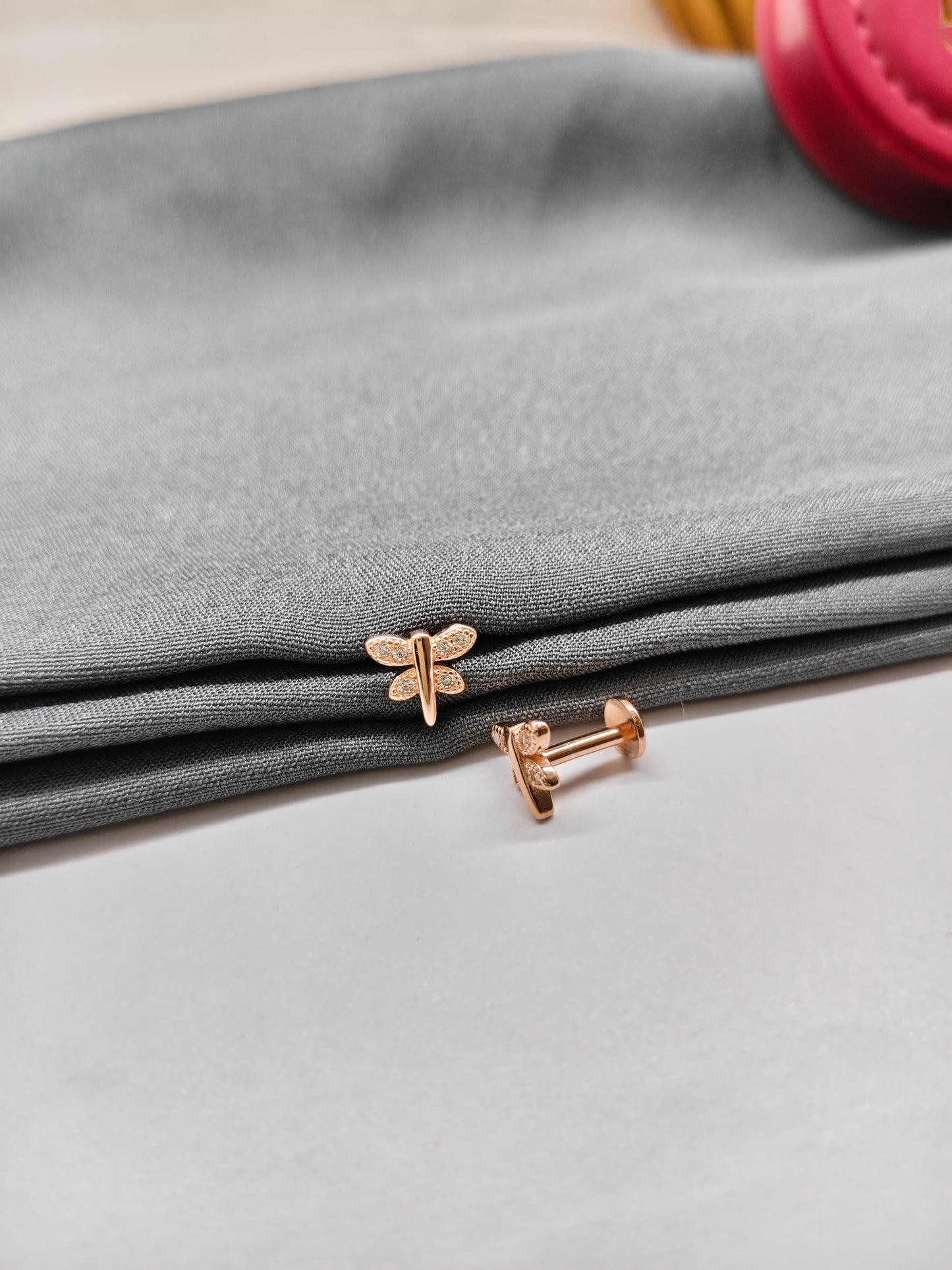 925 Silver Rose Gold Small Butterfly Earrings