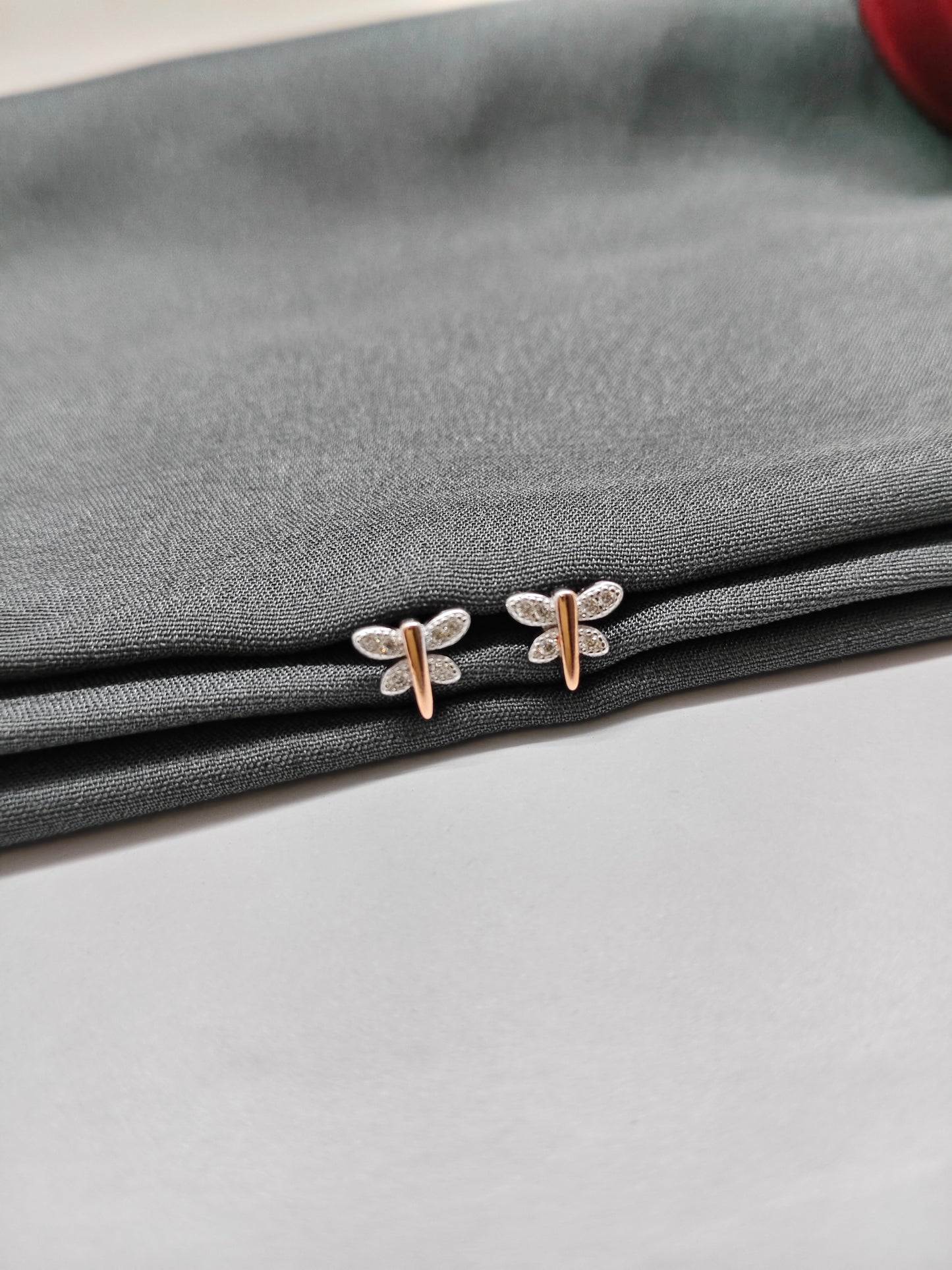 925 Silver Small Two Tone Rose Gold Butterfly Design Earrings