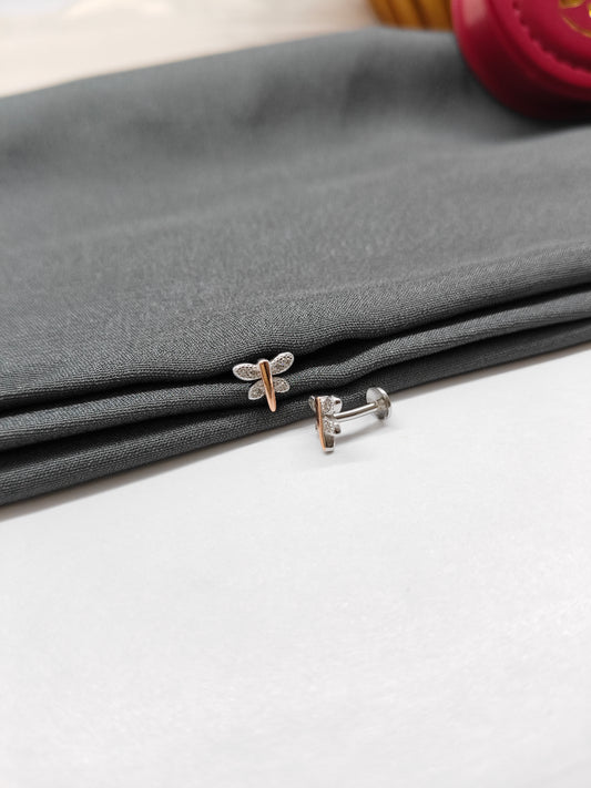 925 Silver Small Two Tone Rose Gold Butterfly Design Earrings
