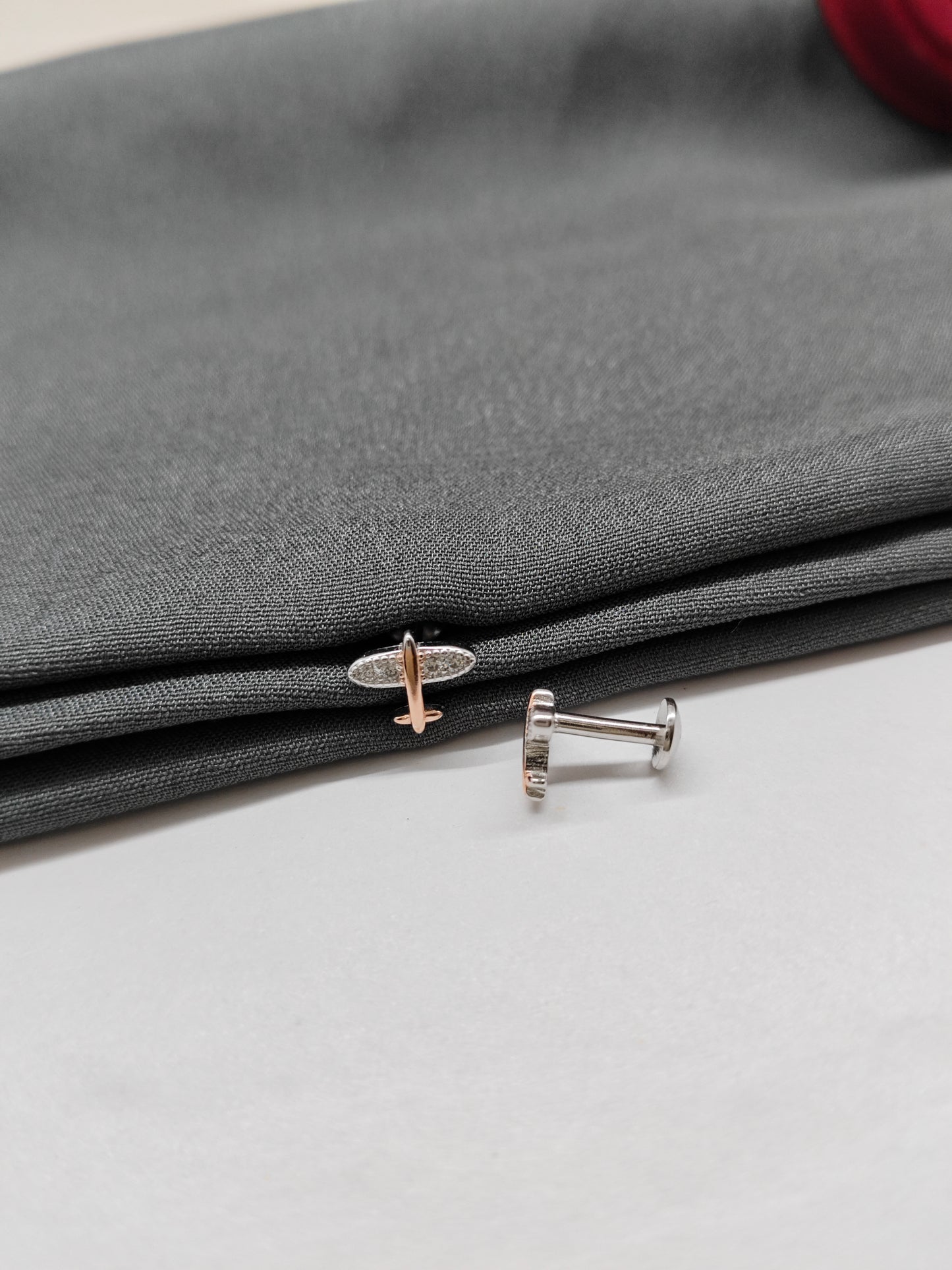925 Silver Small Two Tone Rose Gold Aeroplane Design Earrings