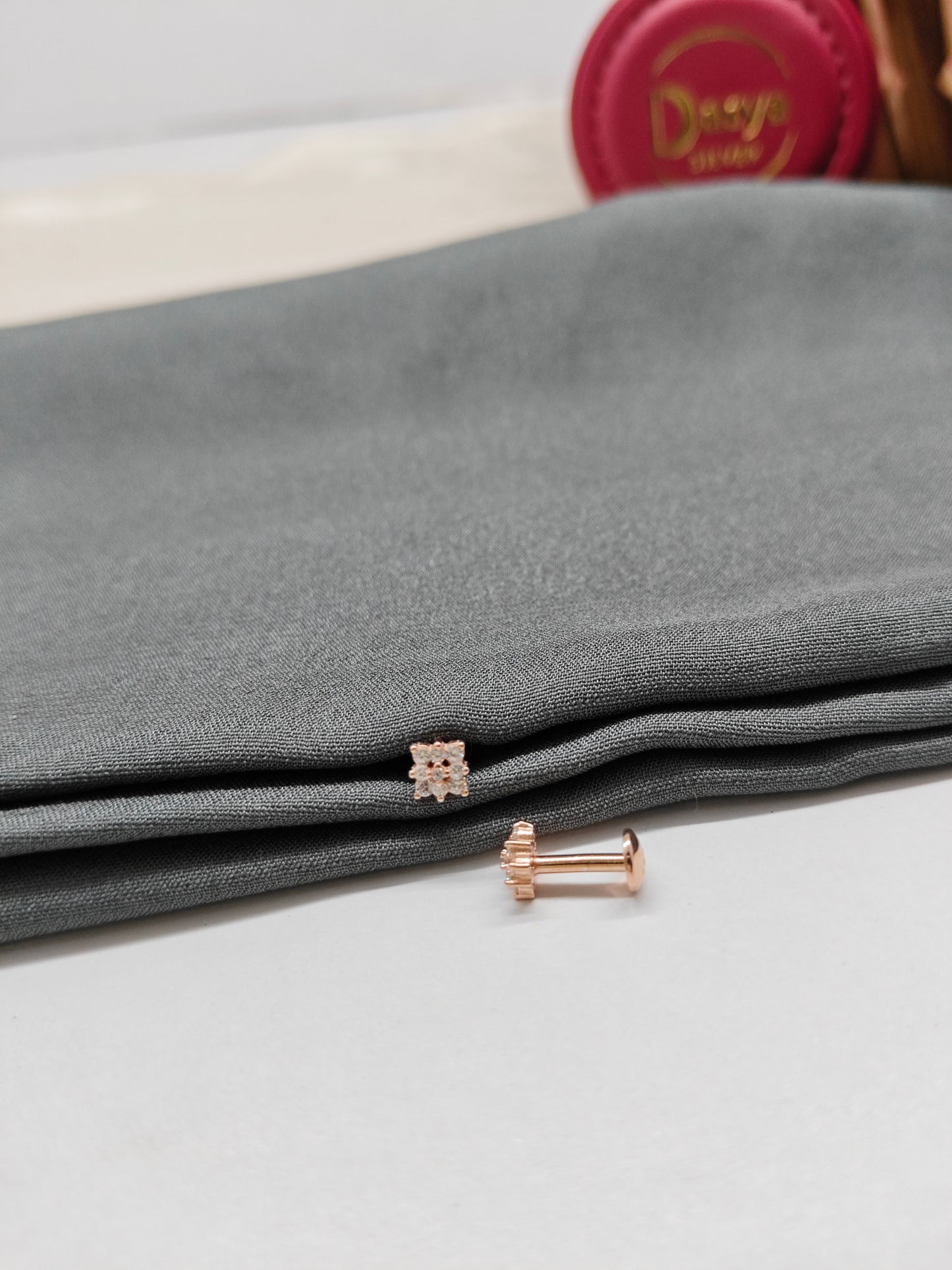 925 Silver Rose Gold Small 9 White Stone Earrings