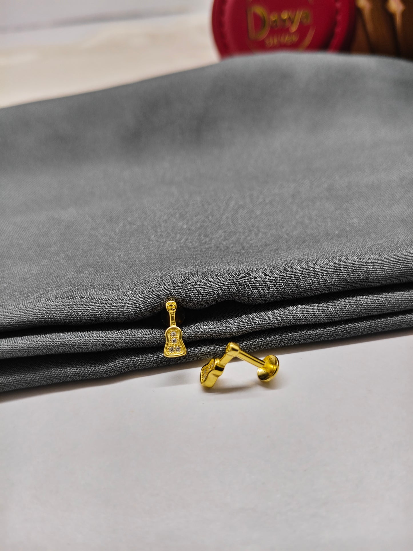 925 Silver Gold Colour Small Guitar Design Earrings