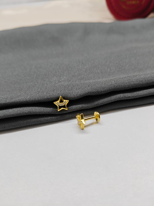 925 Silver Gold Colour Small Star Design Earrings