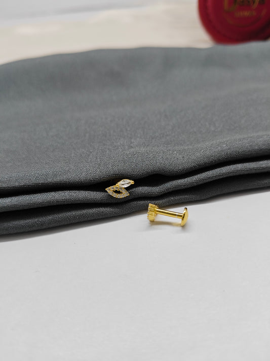 925 Silver Gold Colour Small Double Stone Design Earrings