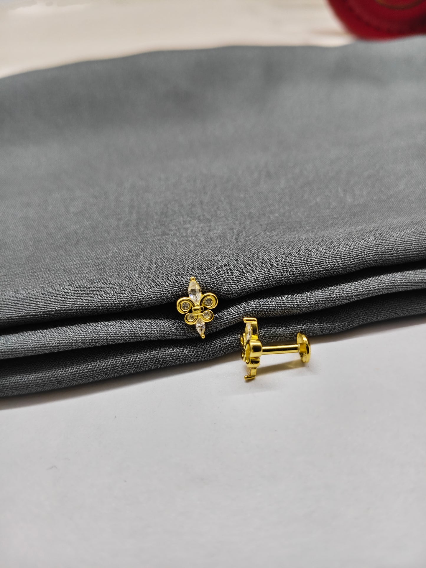 925 Silver Gold Colour Small Double Flower Earrings