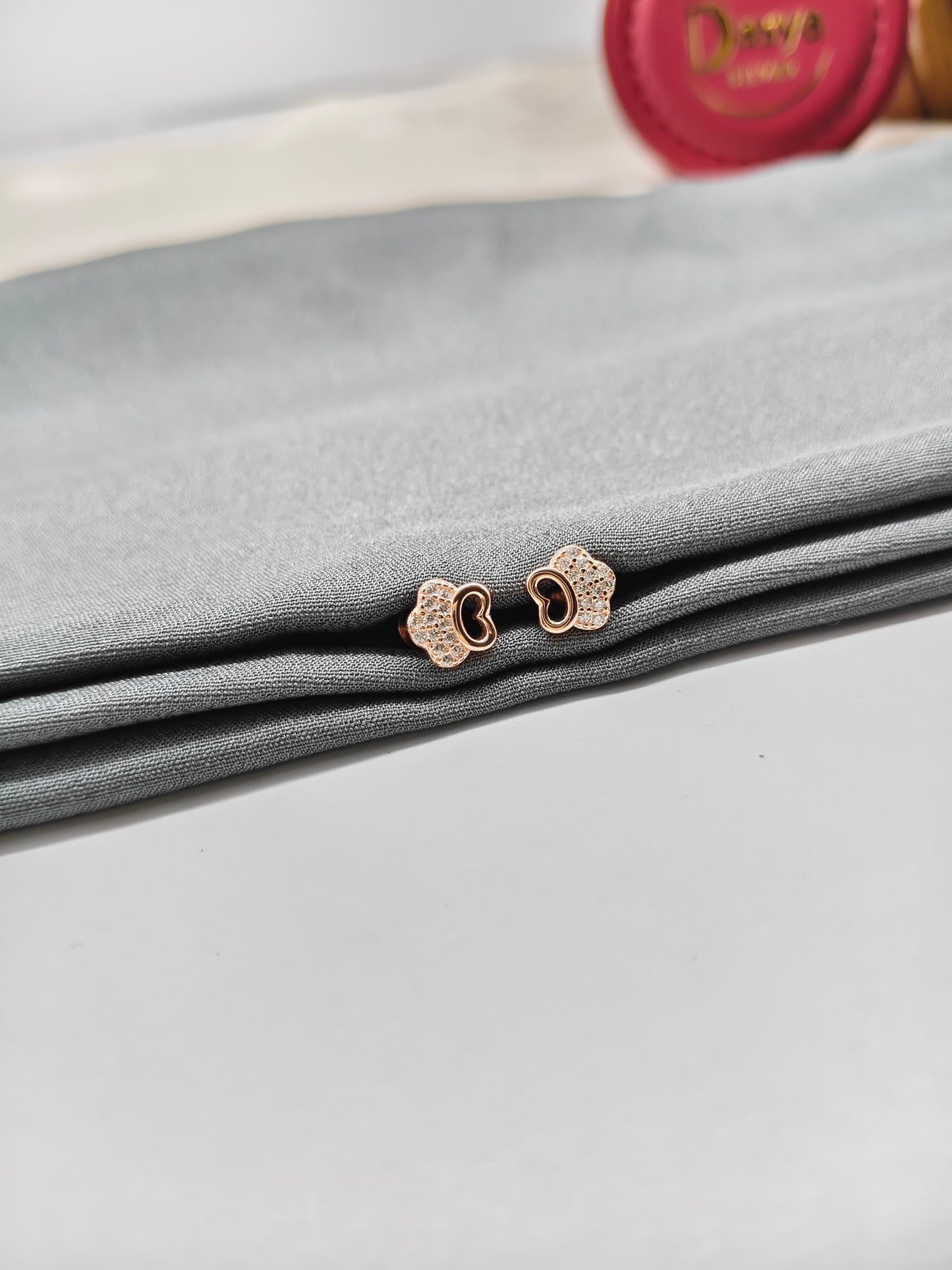 925 Silver Rose Gold Small Double Flower Design Earrings