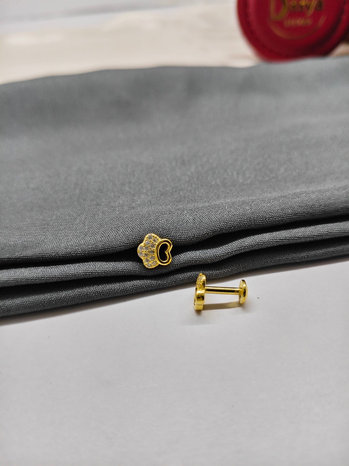 925 Silver Gold Colour Small Half Flower Design Earrings