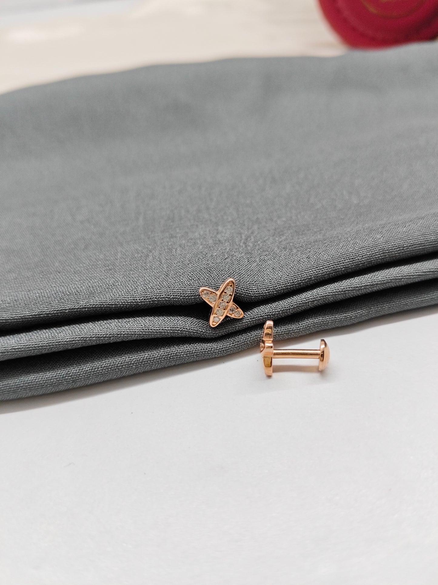925 Silver Rose Gold Small X White Stone Design Earrings