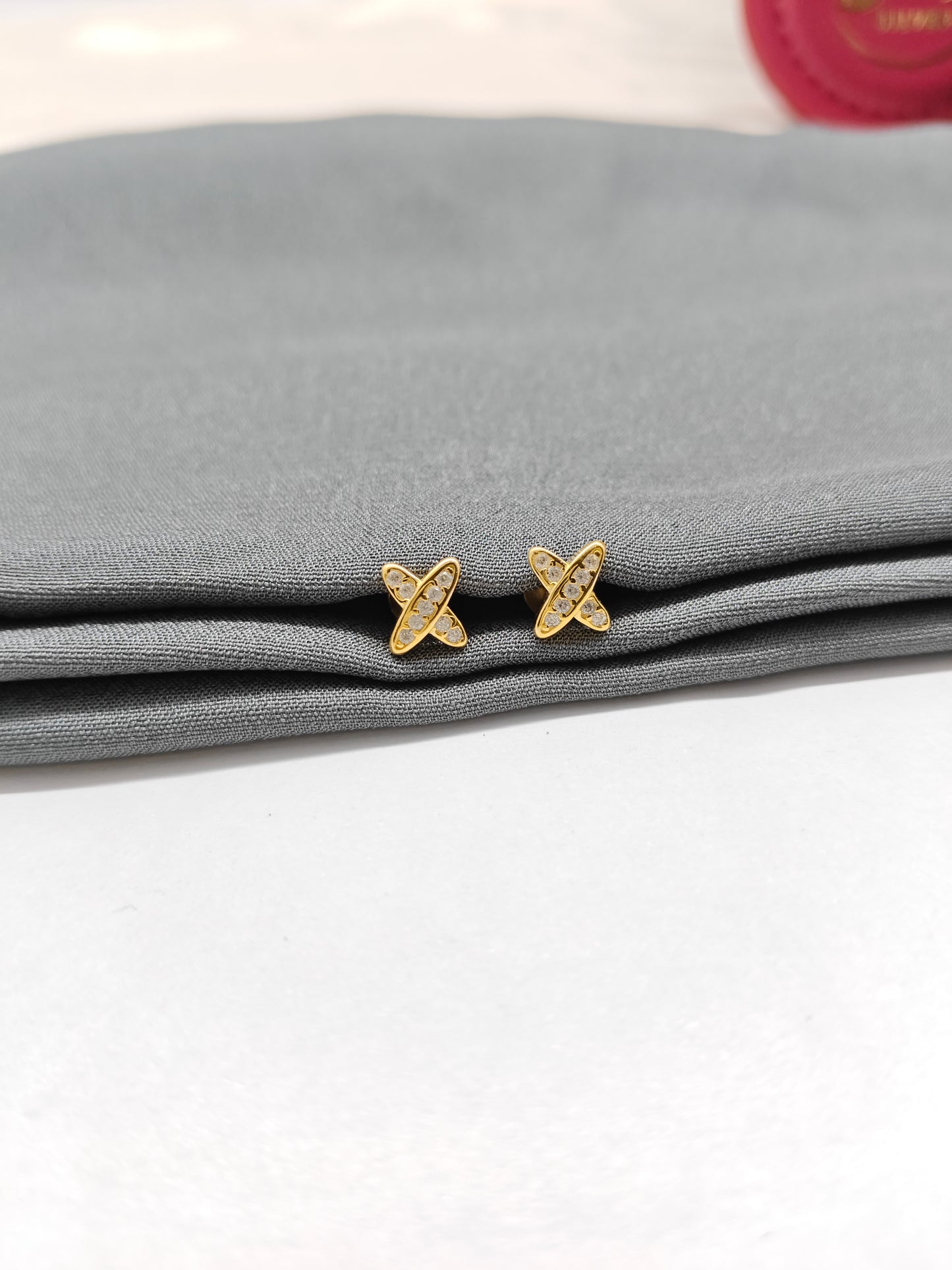 925 Silver Gold Colour Small X Design Earrings