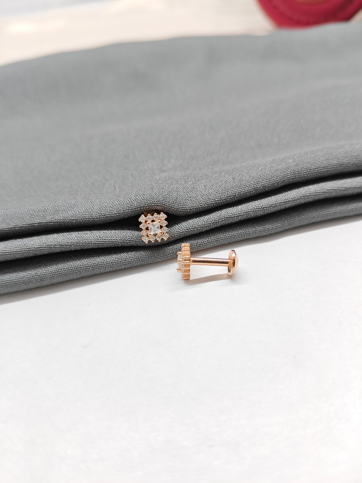 925 Silver Rose Gold Small 12 White Stone Earrings