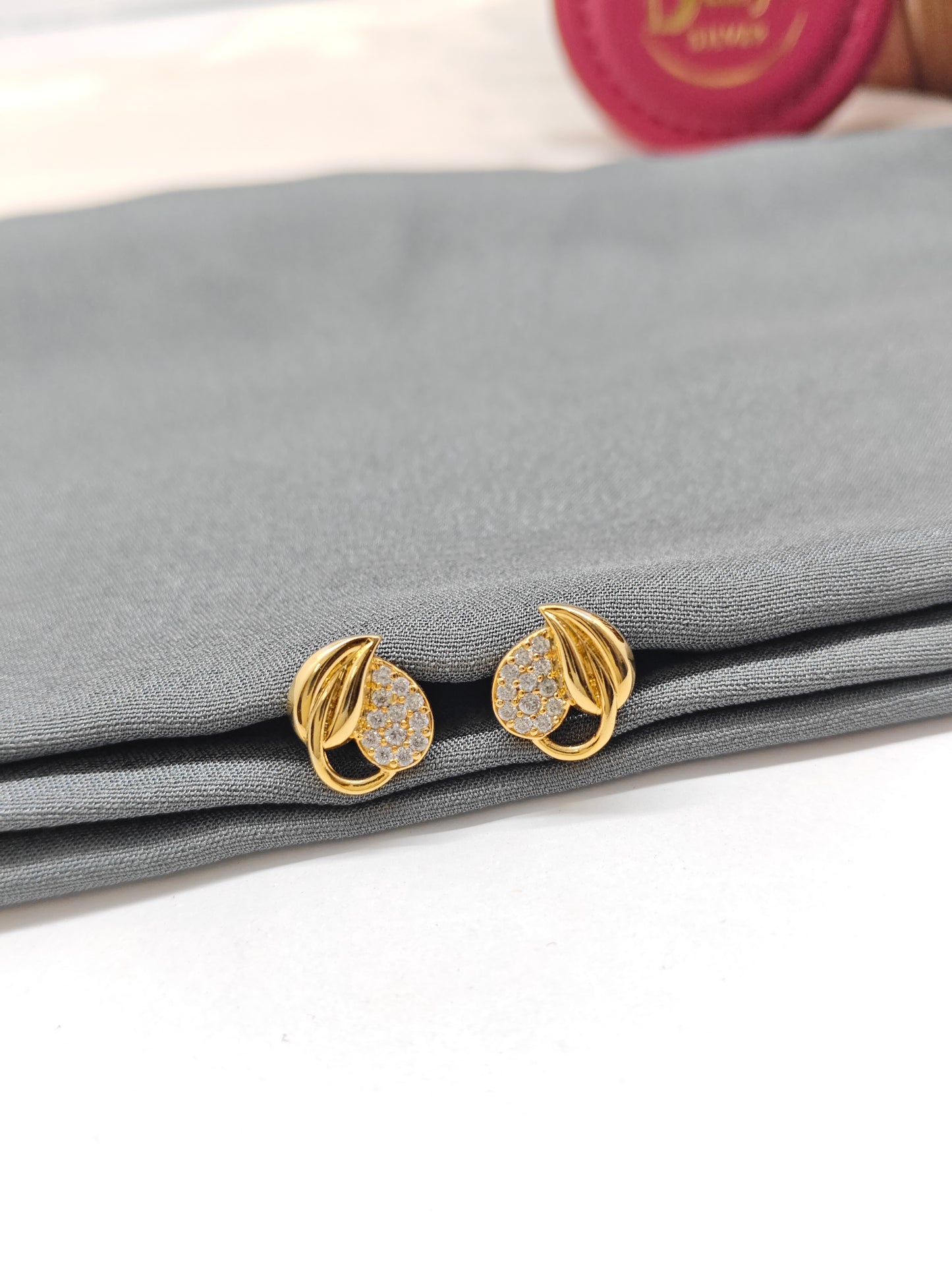 925 Silver Gold Colour Double Leaf Earrings
