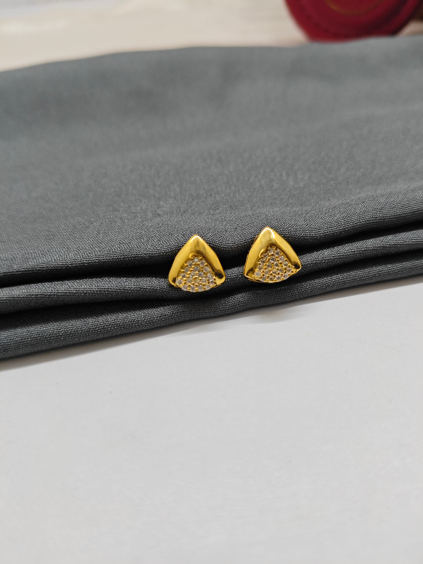 925 Silver Gold Colour Double Triangle Design Earrings