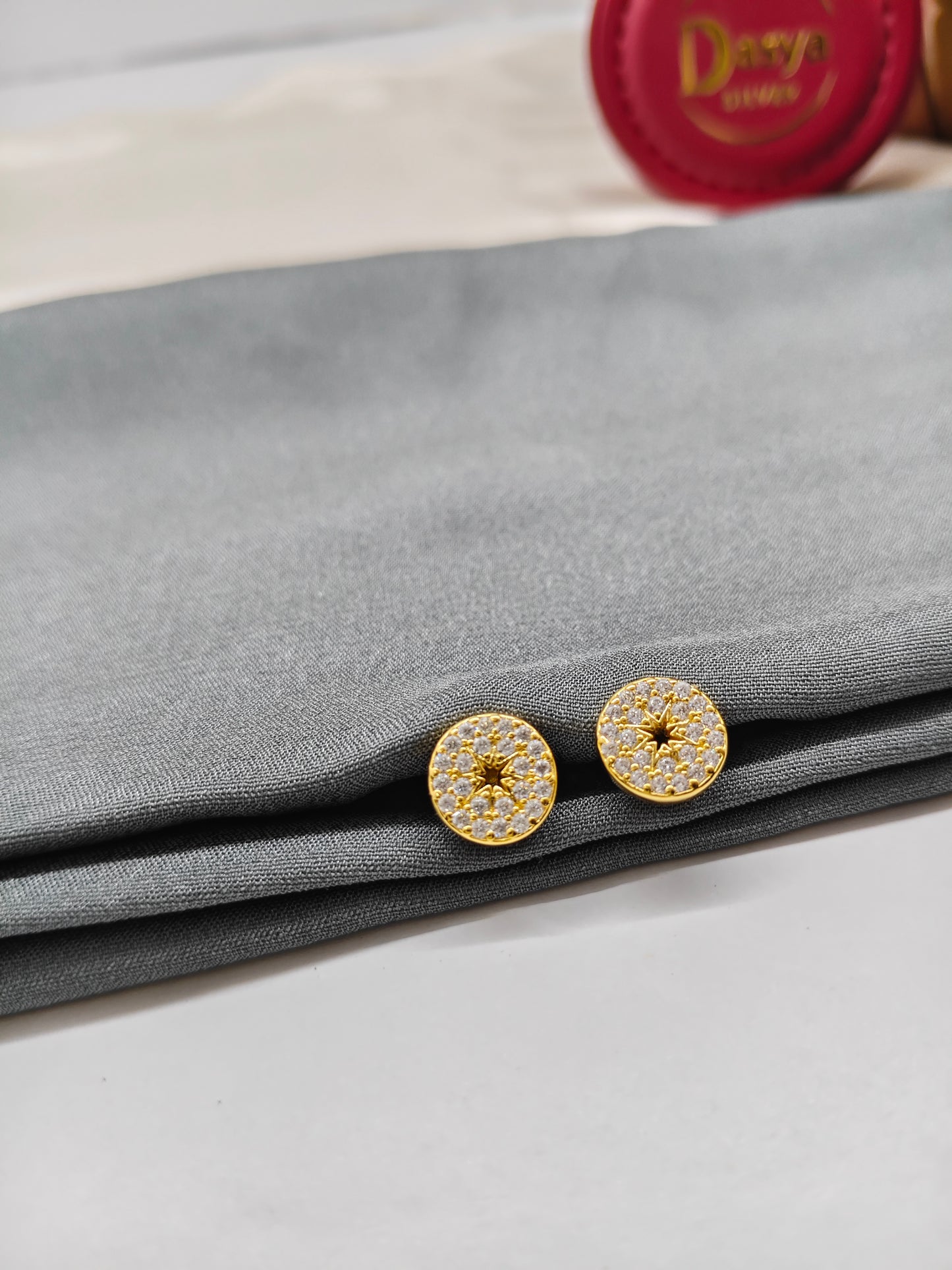 925 Silver Gold Colour Full White stone Round Design Earrings