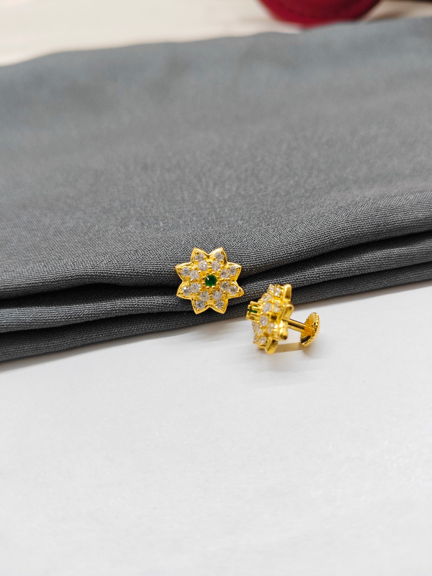 925 Silver Gold Colour Emerald With Stone Double Star Design Earrings