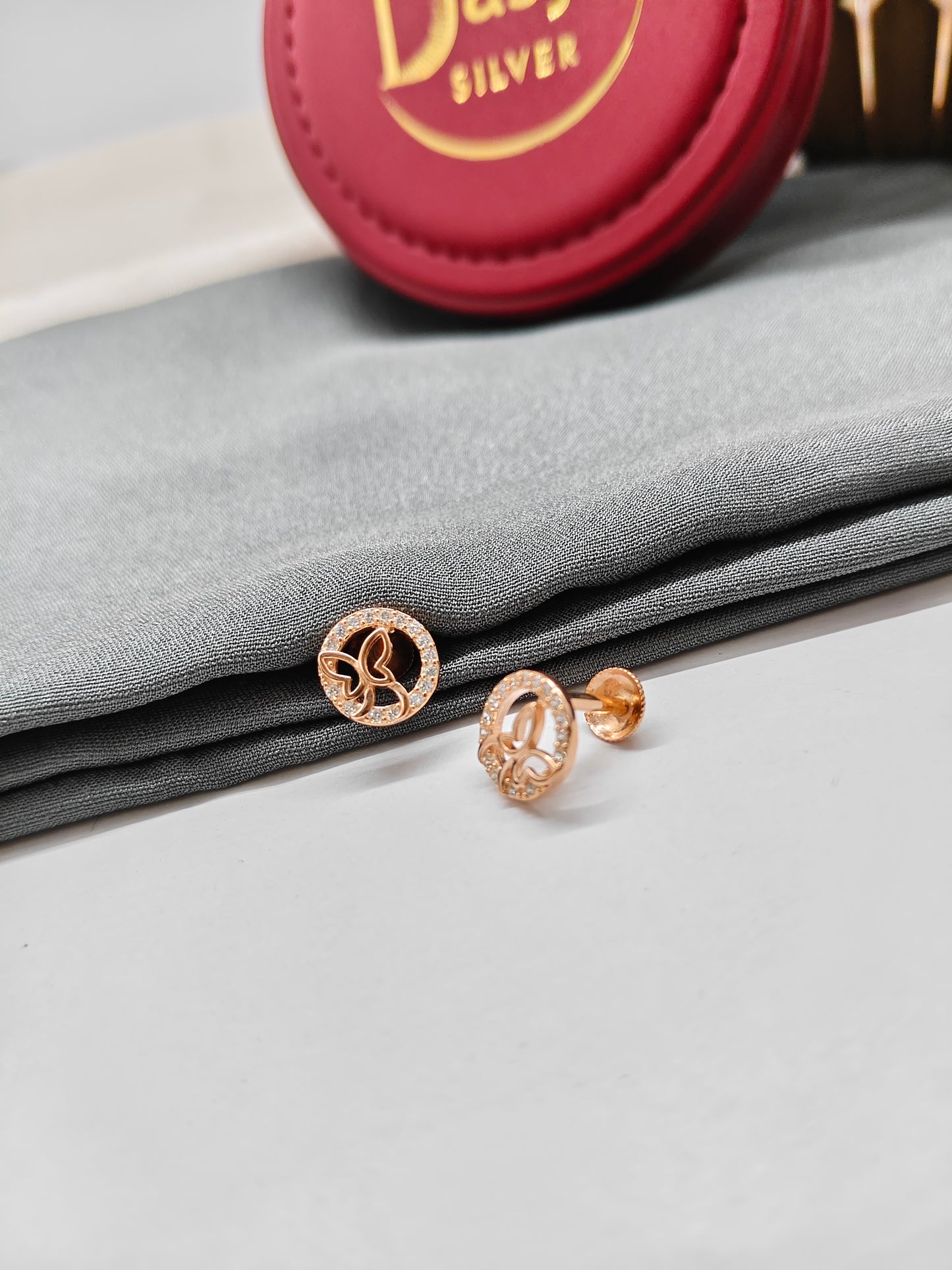 925 Silver Rose Gold Butterfly In Round Design Earrings