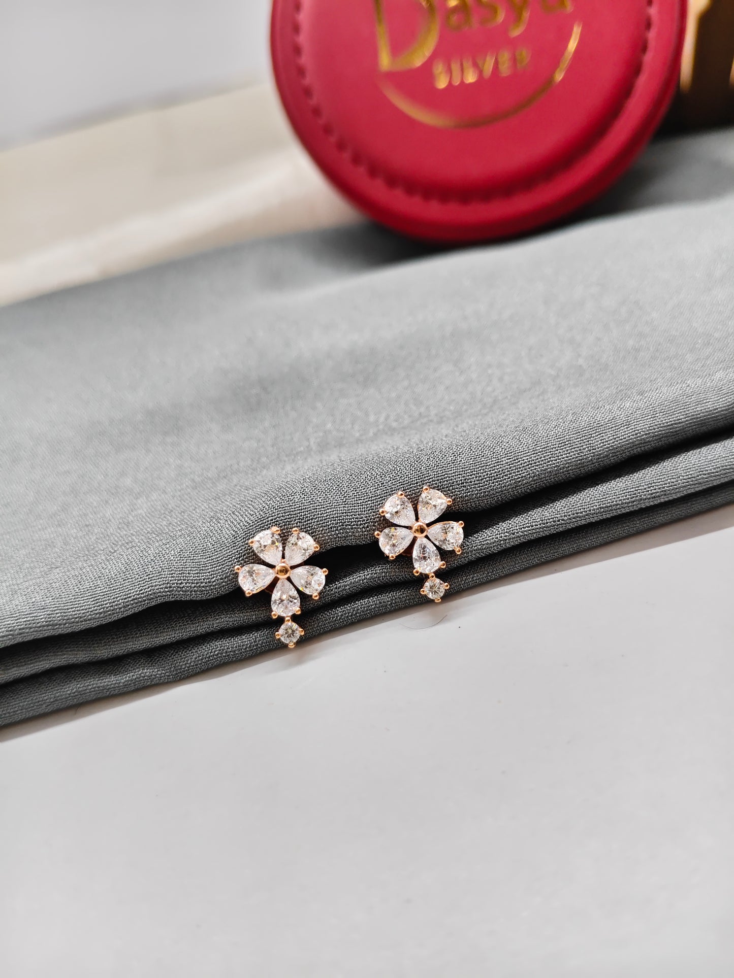 925 Silver Rose Gold Round Design Earrings