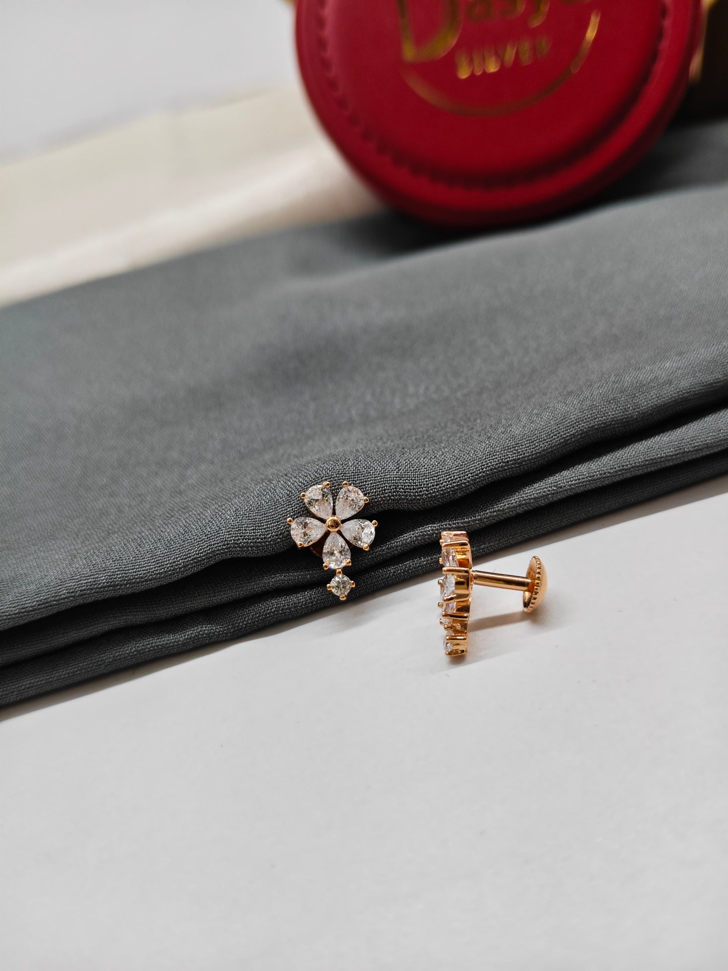 925 Silver Rose Gold Round Design Earrings
