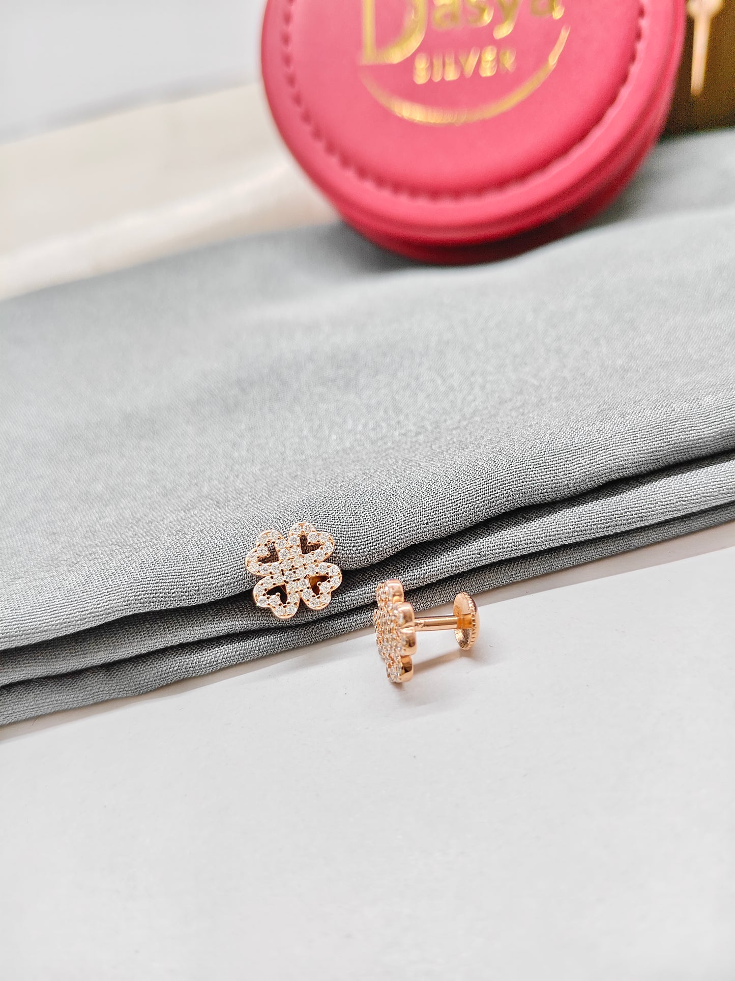 925 Silver Rose Gold Flower Design Earrings