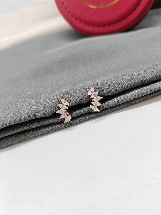 925 Silver Rose Gold 5 White Stone Design Earrings