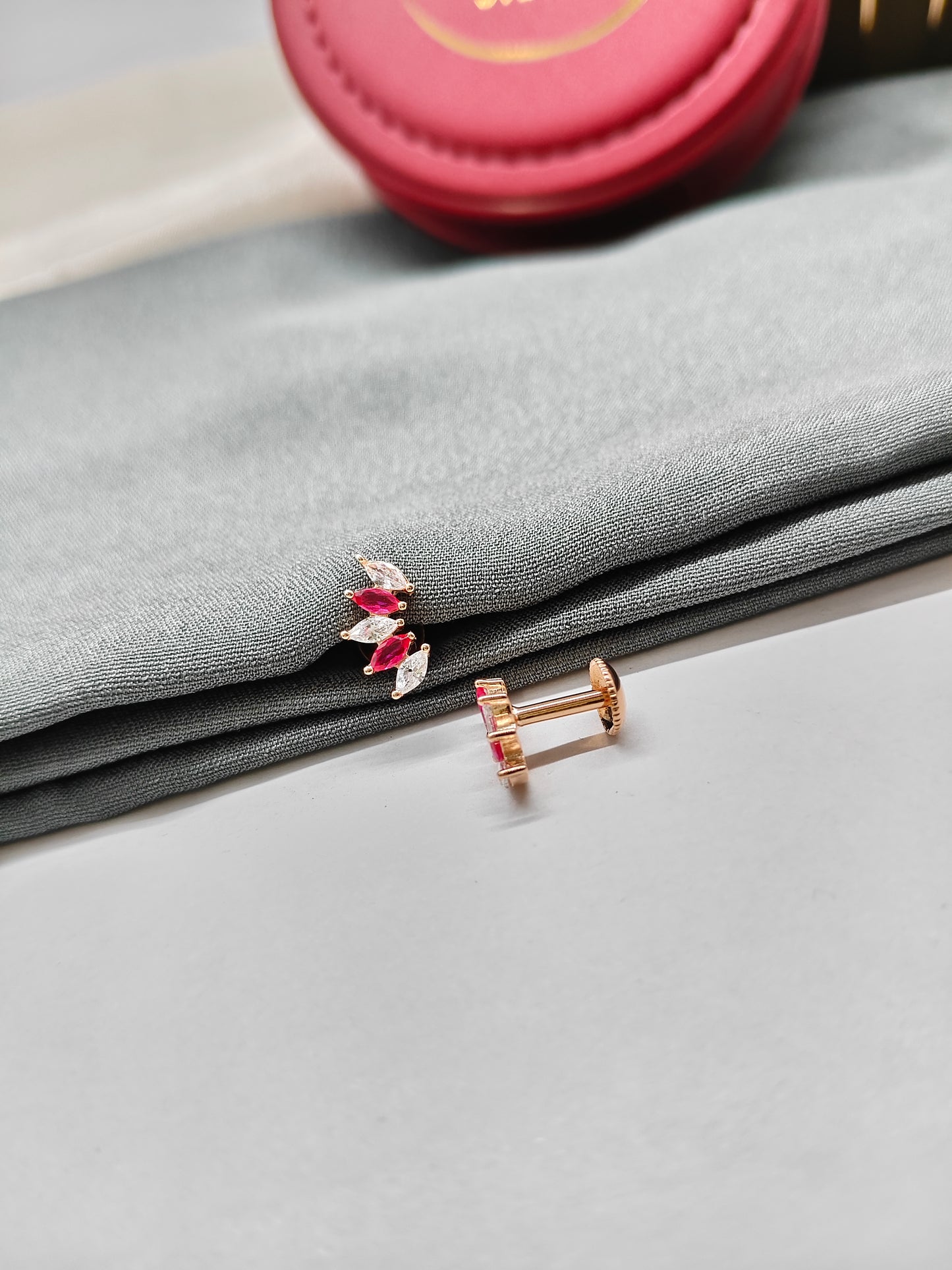 925 Silver Rose Gold 5 Stone with Ruby Design Earrings