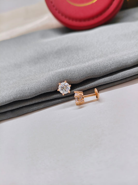 925 Silver Rose Gold Single Solitaire White Stone Earrings