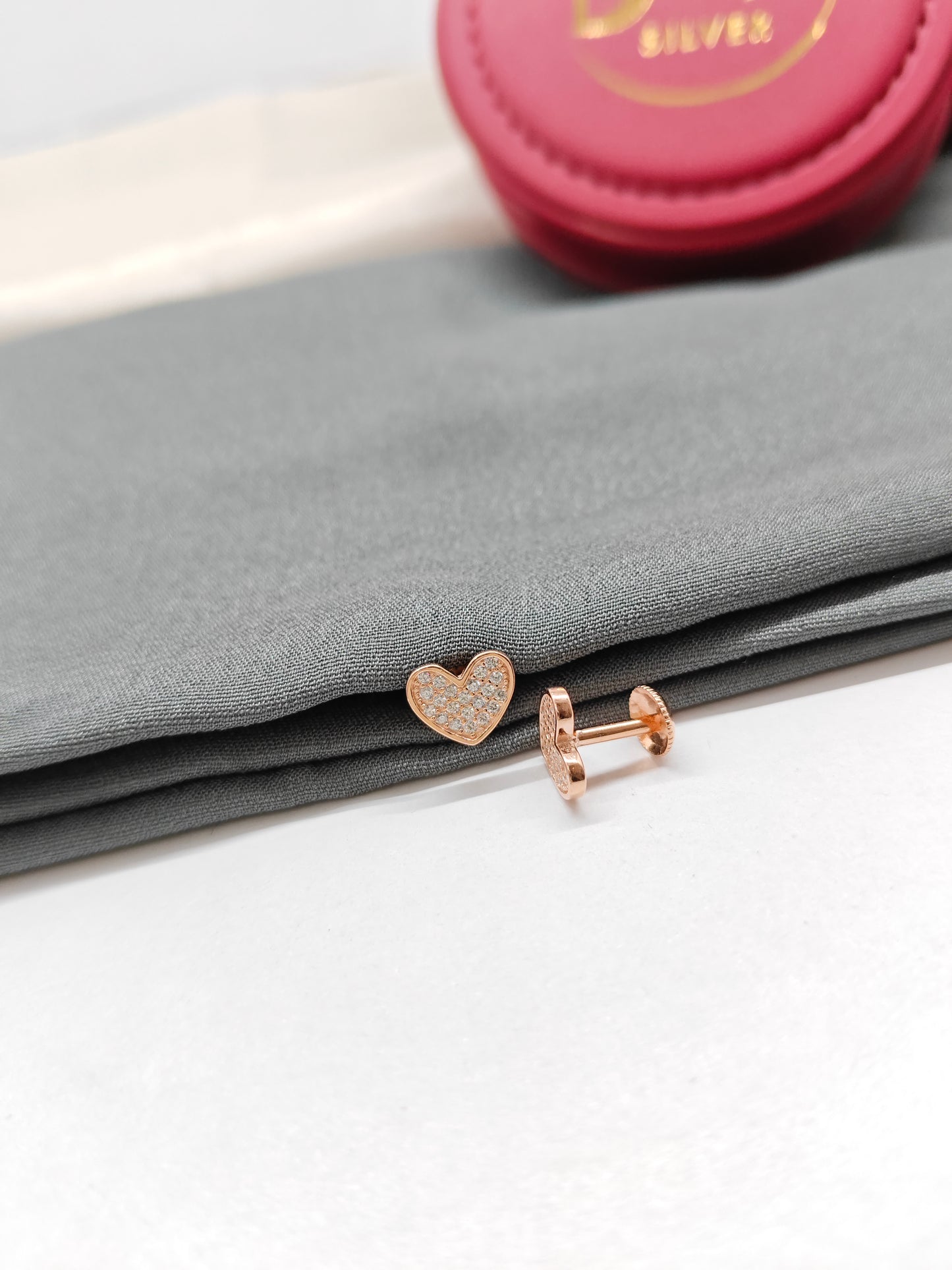 925 Silver Rose Gold White Stone Heart Design Earrings