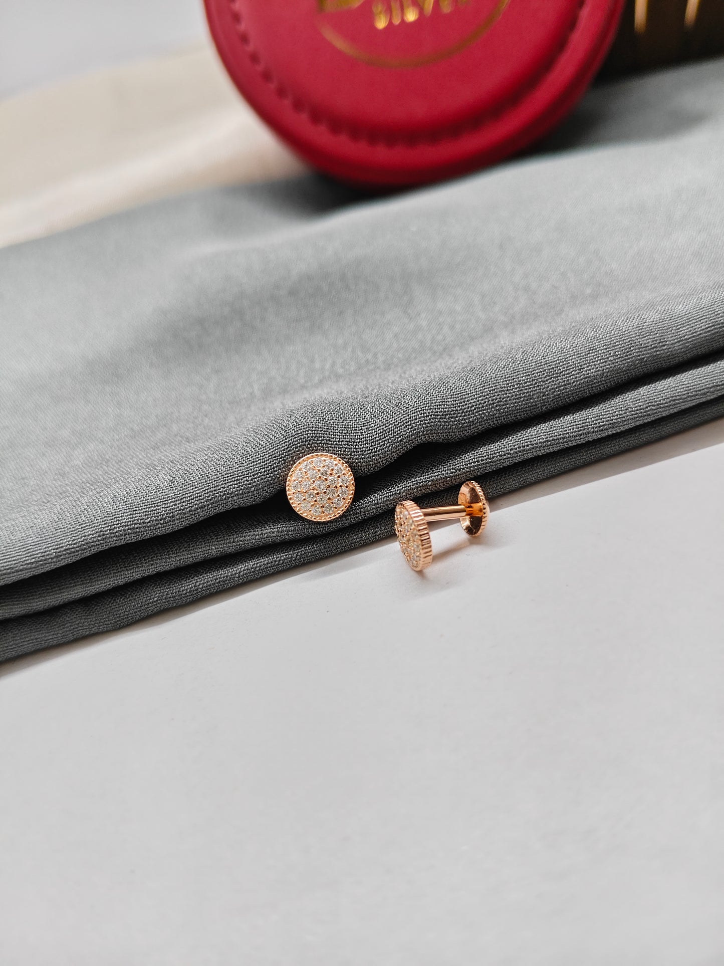 925 Silver Rose Gold White Stone Round Design Earrings
