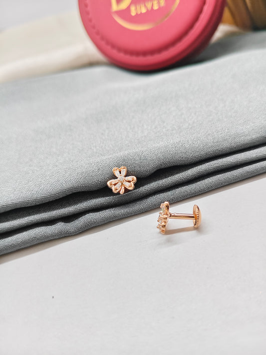 925 Silver Rose Gold Small Flower Design Earrings