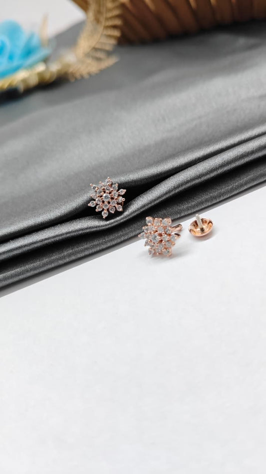 925 Silver Rose Gold Multiple White Stone Design Earrings