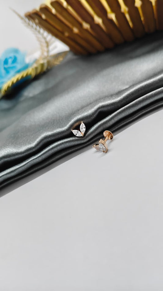 925 Silver Rose Gold 2 White Stone Butterfly Design Earrings