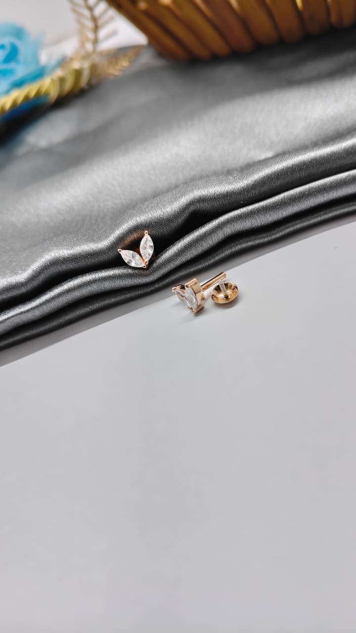 925 Silver Rose Gold 2 White Stone Butterfly Design Earrings