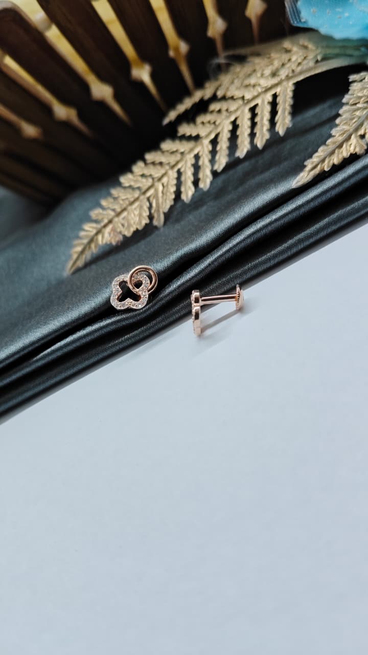 925 Silver Rose Gold Double Flower Design White Stone Earrings