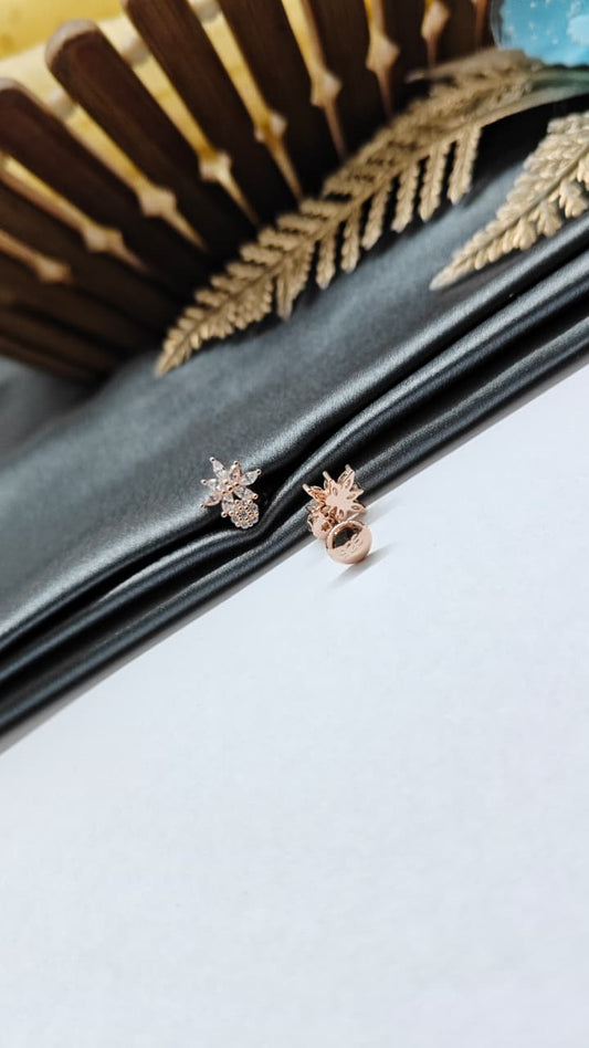 925 Silver Rose Gold Small Pineapple Design White Stone Earrings