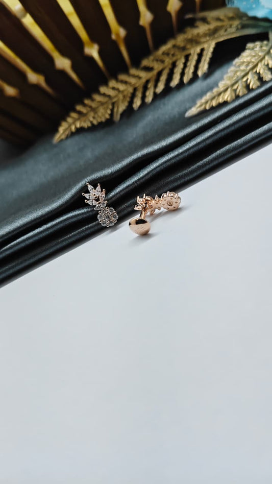 925 Silver Rose Gold Big Pinapple Design White Stone Earrings