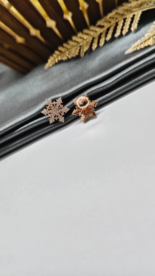 925 Silver Rose Gold Big Star Design White Stone Earrings