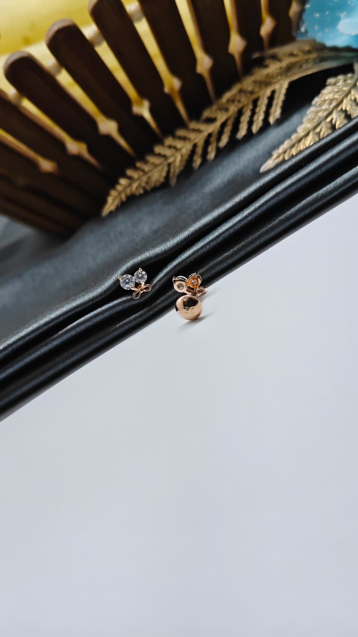 925 Silver Rose Gold 2 White Stone With Bow Design Earrings