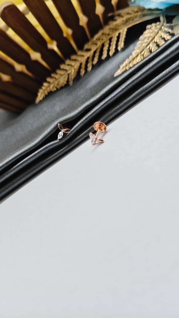 925 Silver Rose Gold Fan Design White Stone Earrings