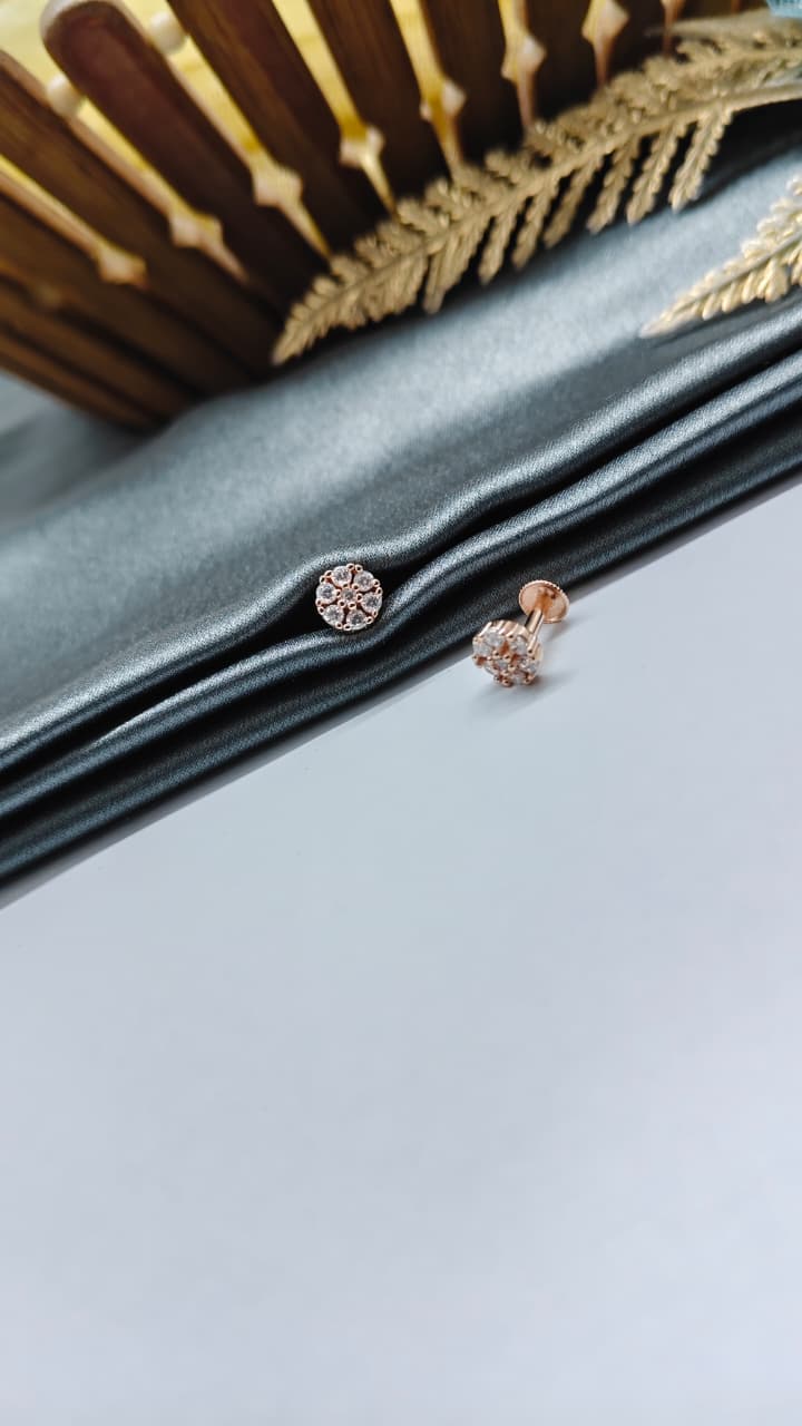 925 Silver Rose Gold Small Design 7 White Stone Earrings
