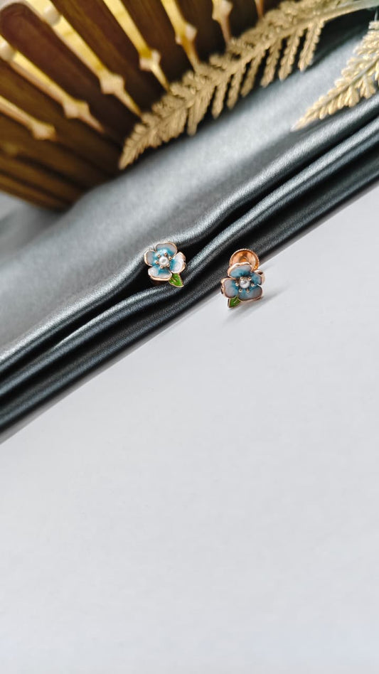 925 Silver Rose Gold Pearl Enamel Colour Flower Design White Stone Earrings
