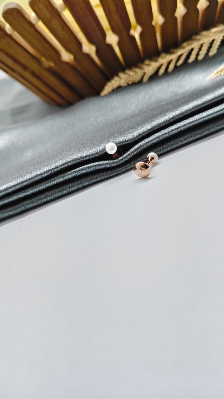 925 Silver Rose Gold Only Small Size Pearl Round Earrings
