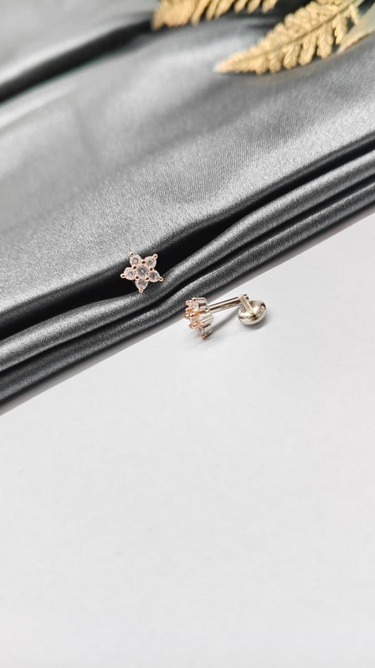 925 Silver Double Tone Colour 7 Stone Star Design With White Stone Earrings