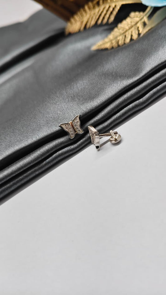 925 Silver Double Tone Colour Butterfly Design With White Stone Earrings