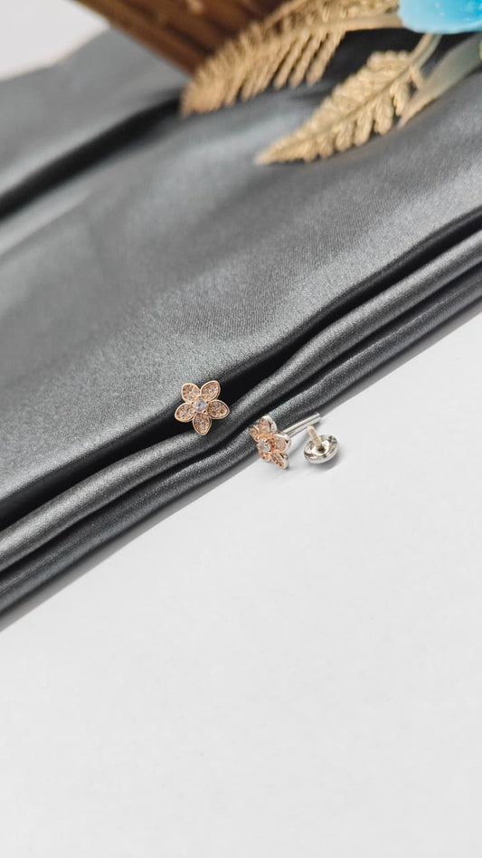 925 Silver Double Tone Colour Star Fish Design With White Stone Earrings