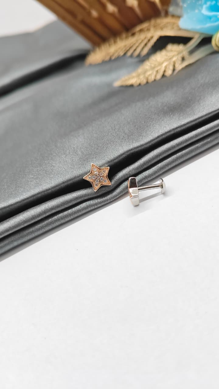 925 Silver Double Tone Colour Star Design With White Stone Earrings