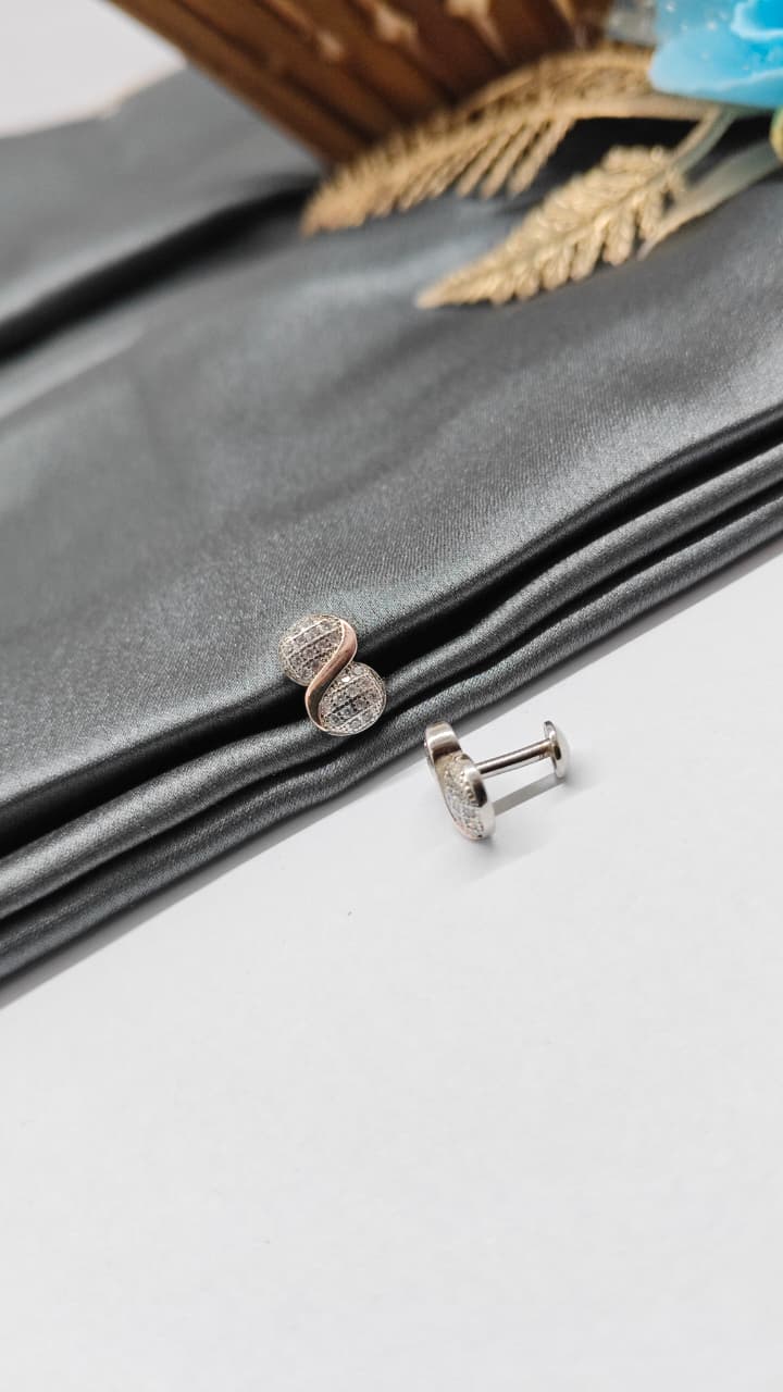 925 Silver Double Tone Colour Double Circle Design With White Stone Earrings
