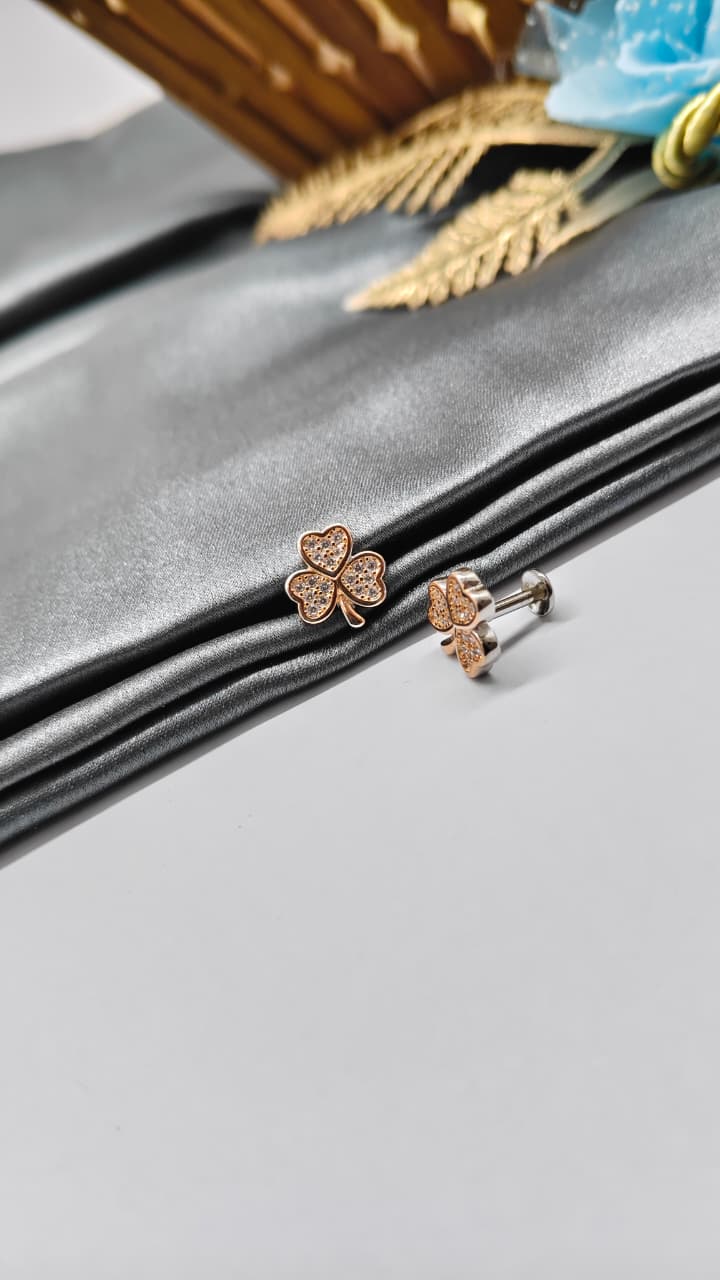 925 Silver Double Tone Colour Palm Leaf Design With White Stone Earrings