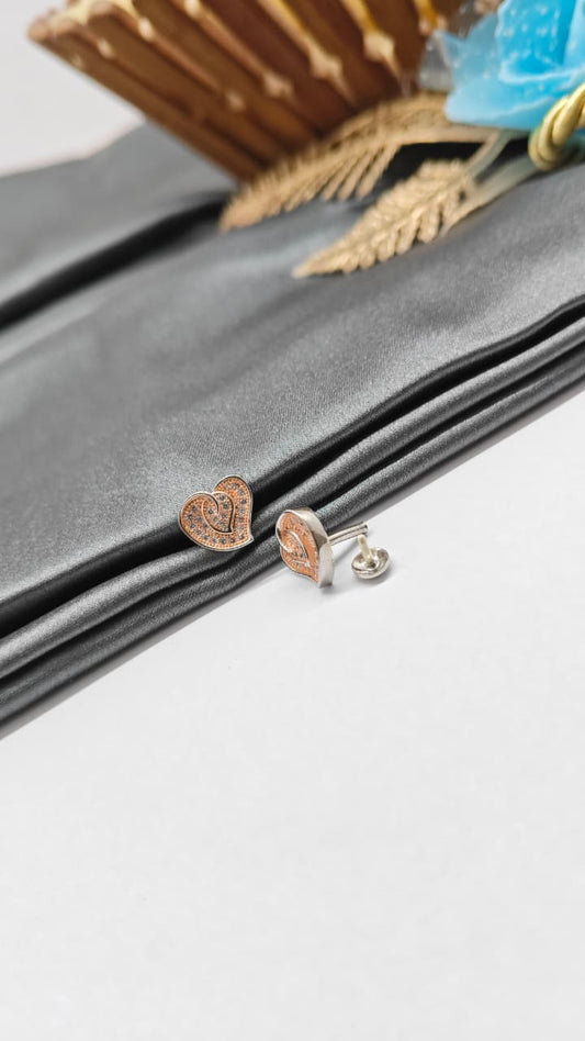925 Silver Double Tone Colour Leaf Inside Heart Design With White Stone Earrings