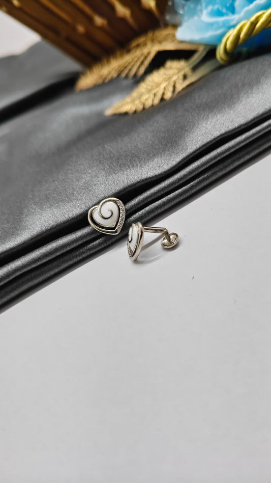 925 Silver Regular Silver Colour Heart Design White Enamel With White Stone Earrings
