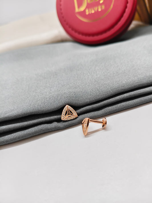 925 Silver Rose Gold Colour Small White Stone Design Earrings