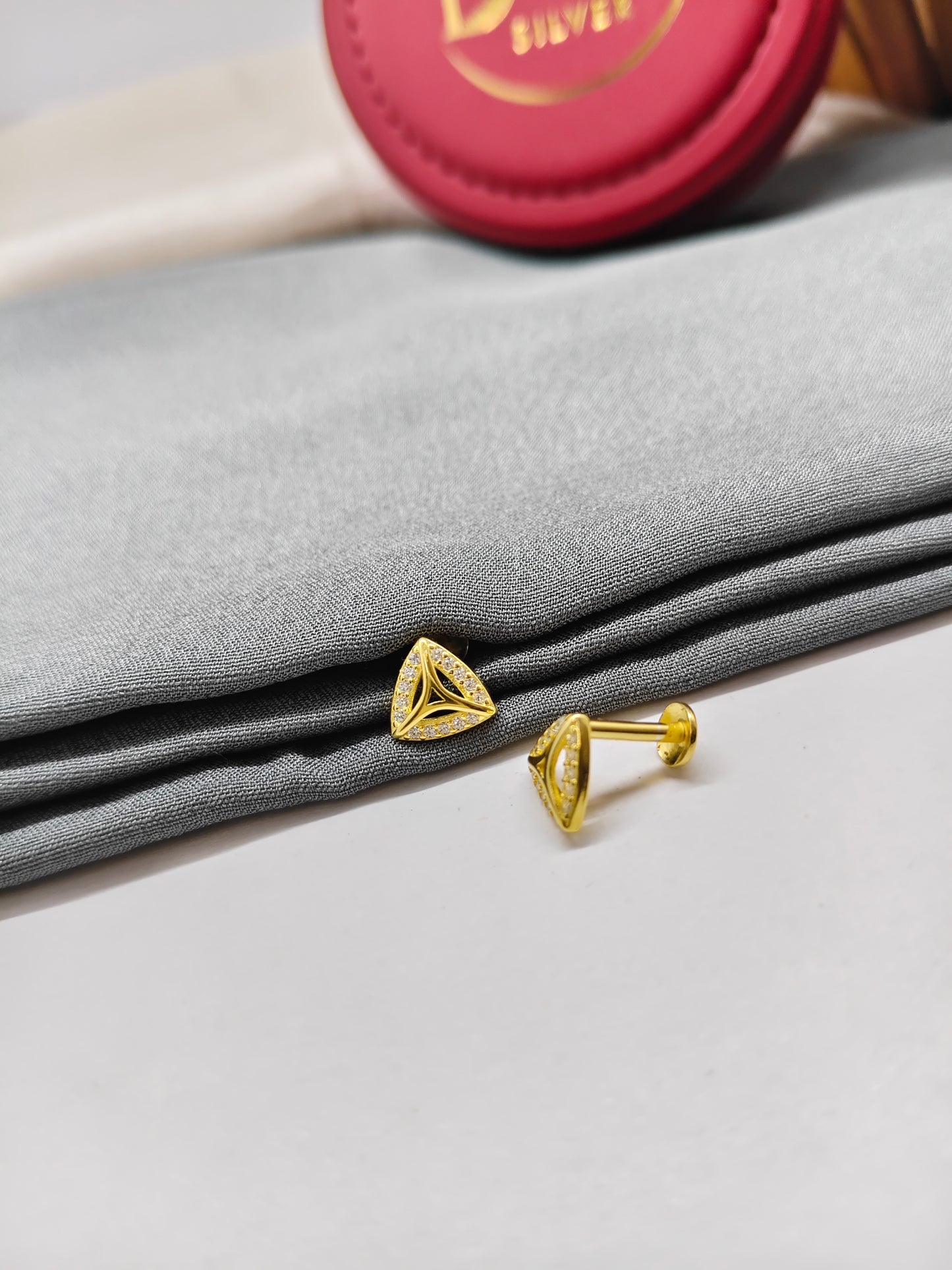 925 Silver Gold Colour Small White Stone Design Earrings